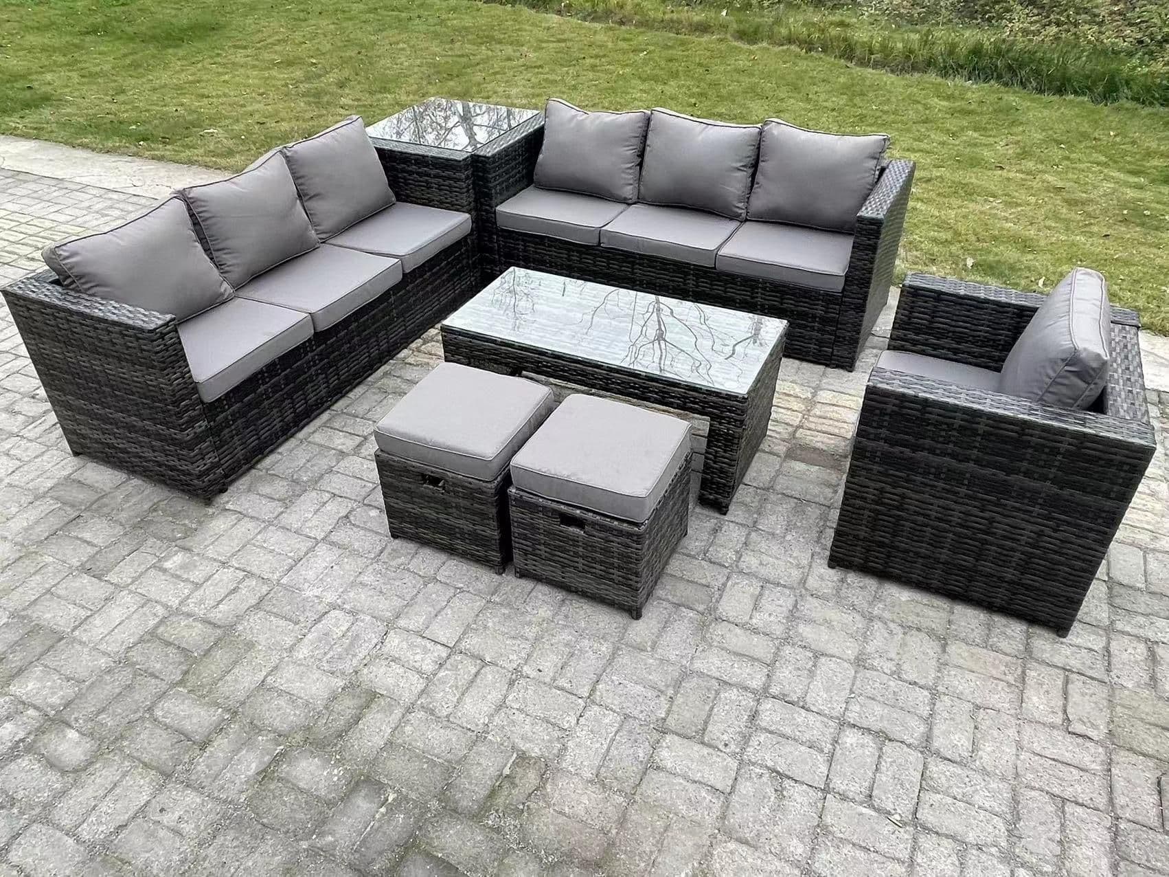 Outdoor Rattan Garden Furniture Lounge Sofa Set Oblong Rectagular Coffee Table Arm Chair