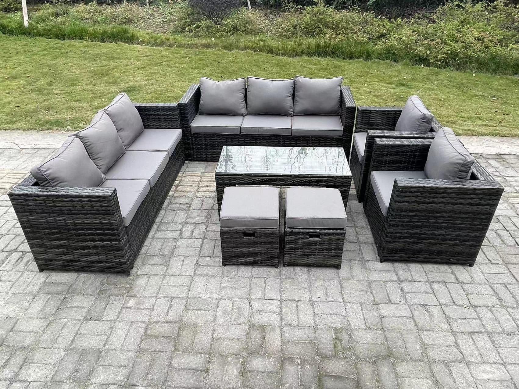 Outdoor Rattan Garden Furniture Lounge Sofa Set Oblong Rectagular 2 PC Arm Chair