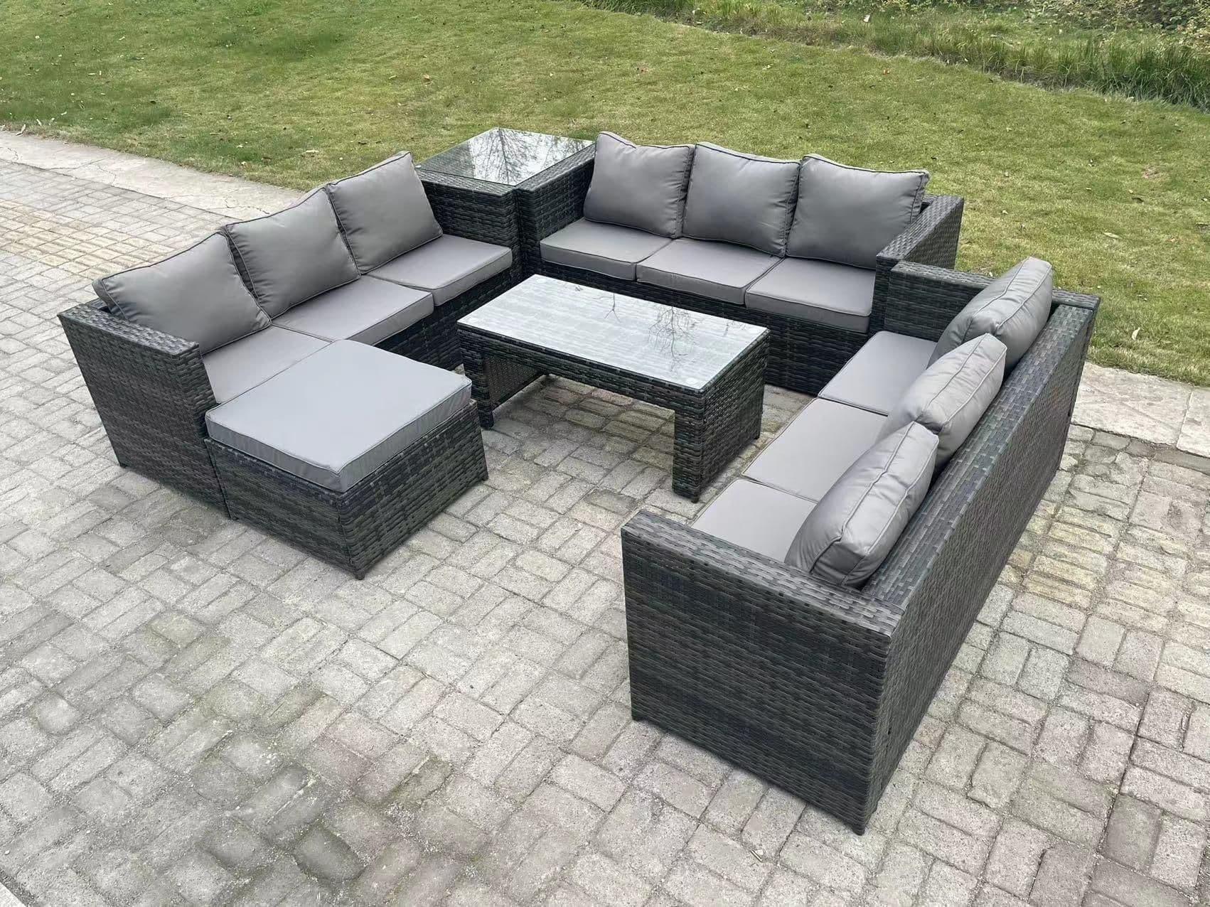 Rattan Garden Furniture Lounge Sofa Set Oblong Rectagular Coffee Table Big Footstool