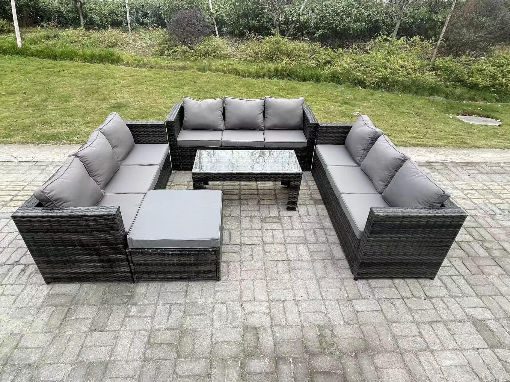 Outdoor Rattan Garden Furniture Lounge Sofa Set Oblong Rectagular Coffee Table Footstool
