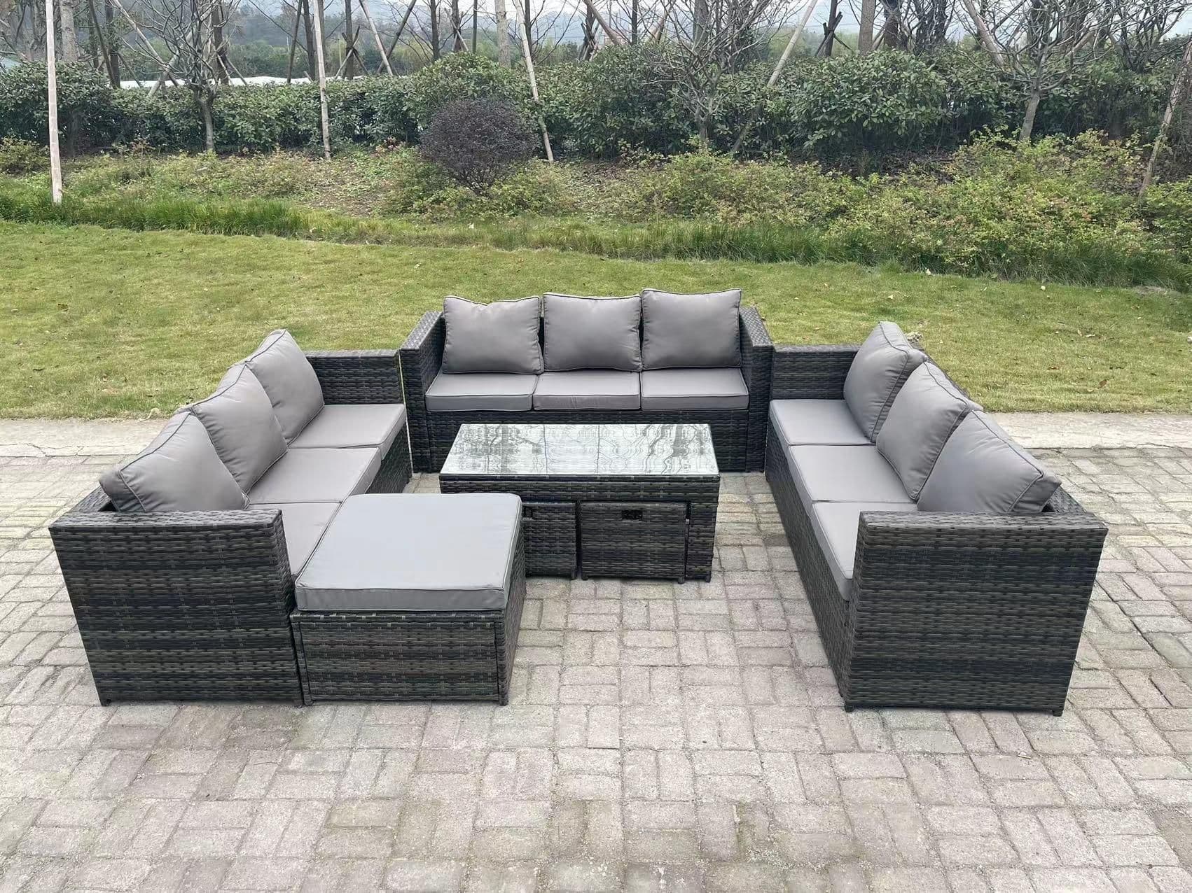 Outdoor Rattan Garden Furniture Lounge Sofa Set Oblong Rectagular Coffee Table Footstool