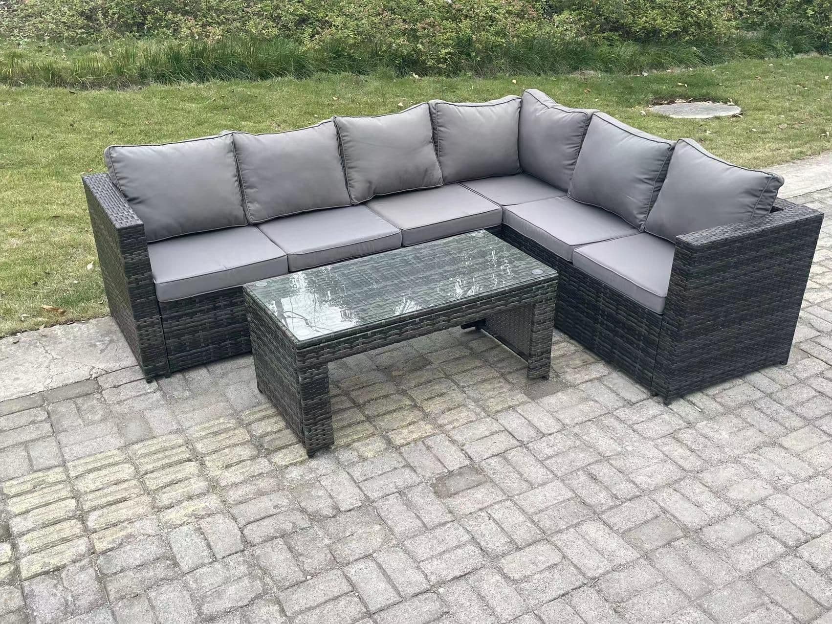 6 Seater Rattan Corner Sofa Lounge Sofa Set Rectangular Coffee Table Right Hand