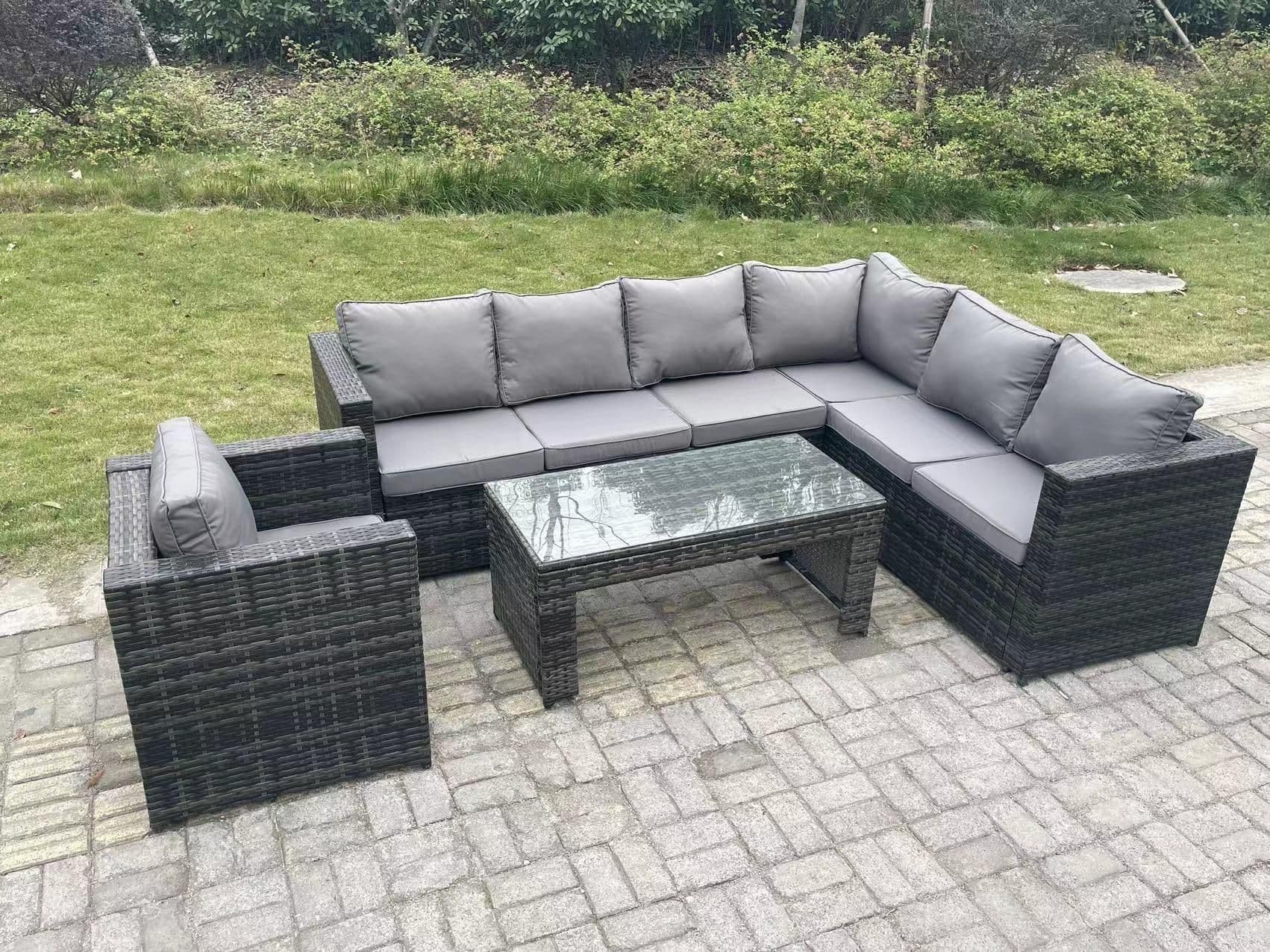 7 Seater Rattan Corner Sofa Lounge Sofa Set Rectangular Coffee Table Arm Chair