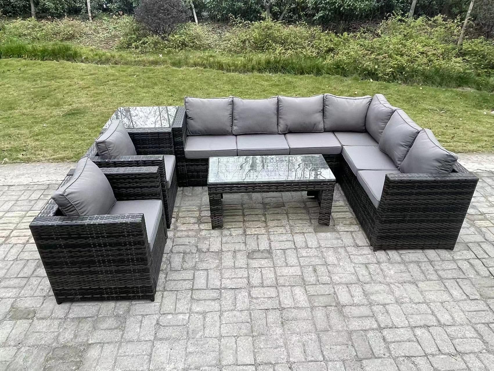 8 Seater Rattan Corner Sofa Lounge Sofa Set Rectangular Coffee Table Side Table Right Hand
