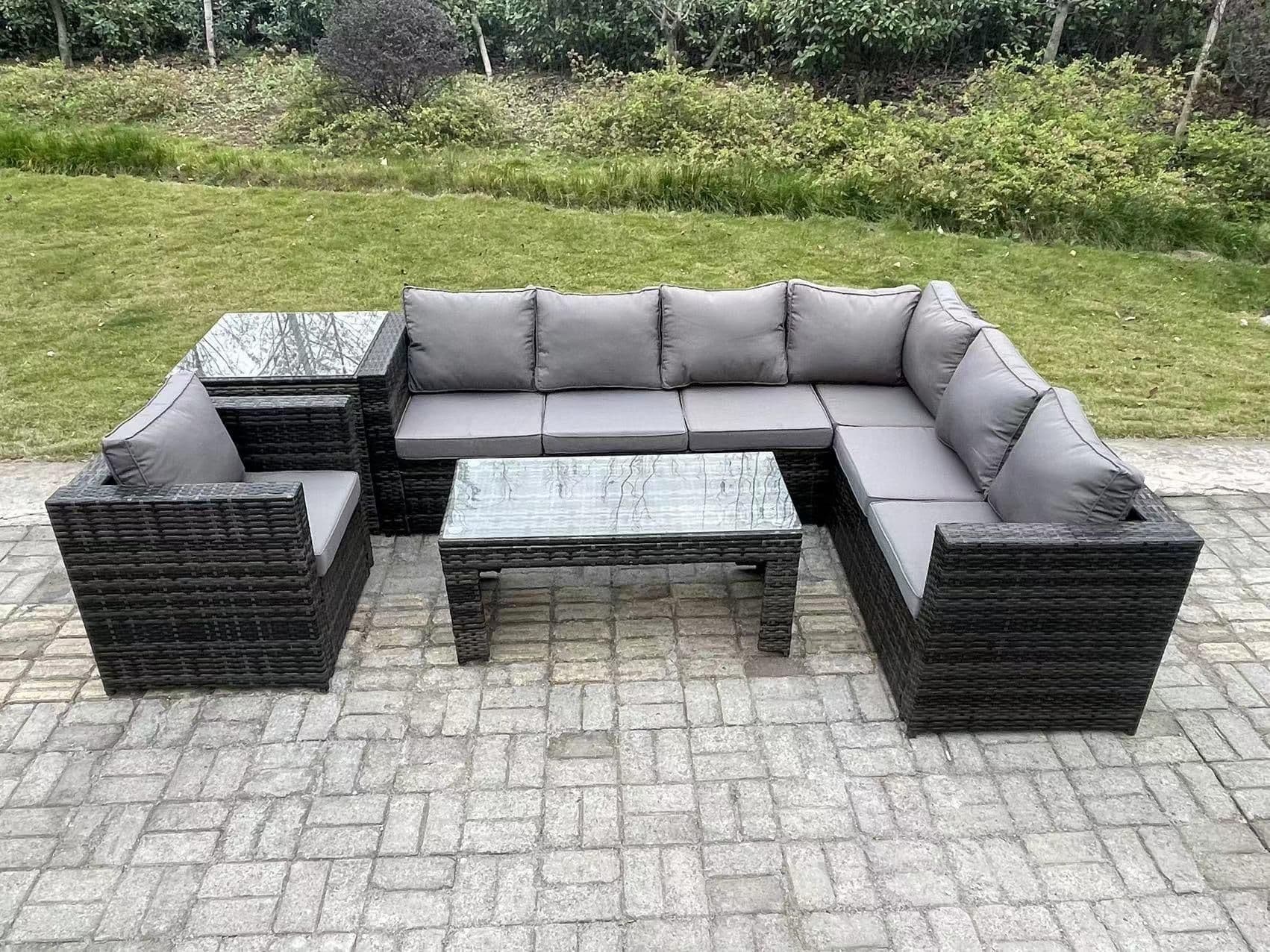 7 Seater Rattan Corner Sofa Lounge Sofa Set Rectangular Coffee Table Arm Chair Right Hand