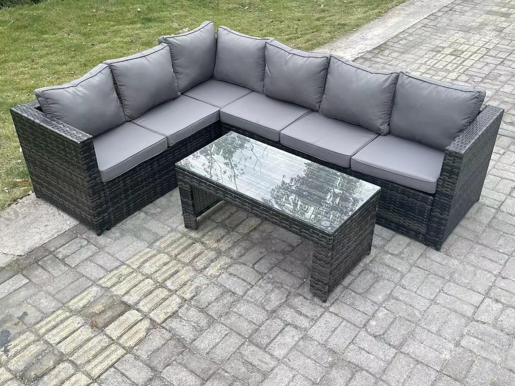 6 Seater Rattan Corner Sofa Lounge Sofa Set Rectangular Coffee Table Left Hand