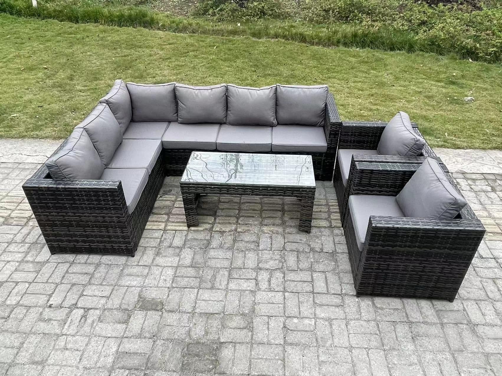 8 Seater Rattan Corner Sofa Lounge Sofa Set Rectangular Coffee Table 2 Arm Chair Left Hand