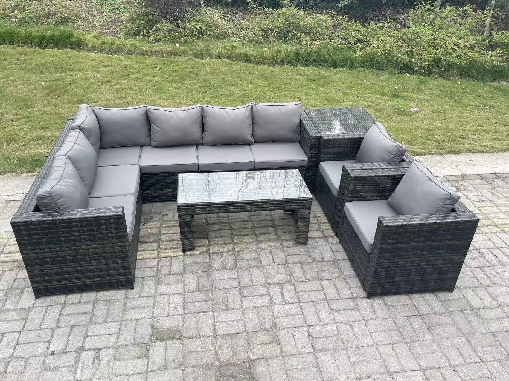 8 Seater Rattan Corner Sofa Lounge Sofa Set Rectangular Coffee Table Side Table Left Hand
