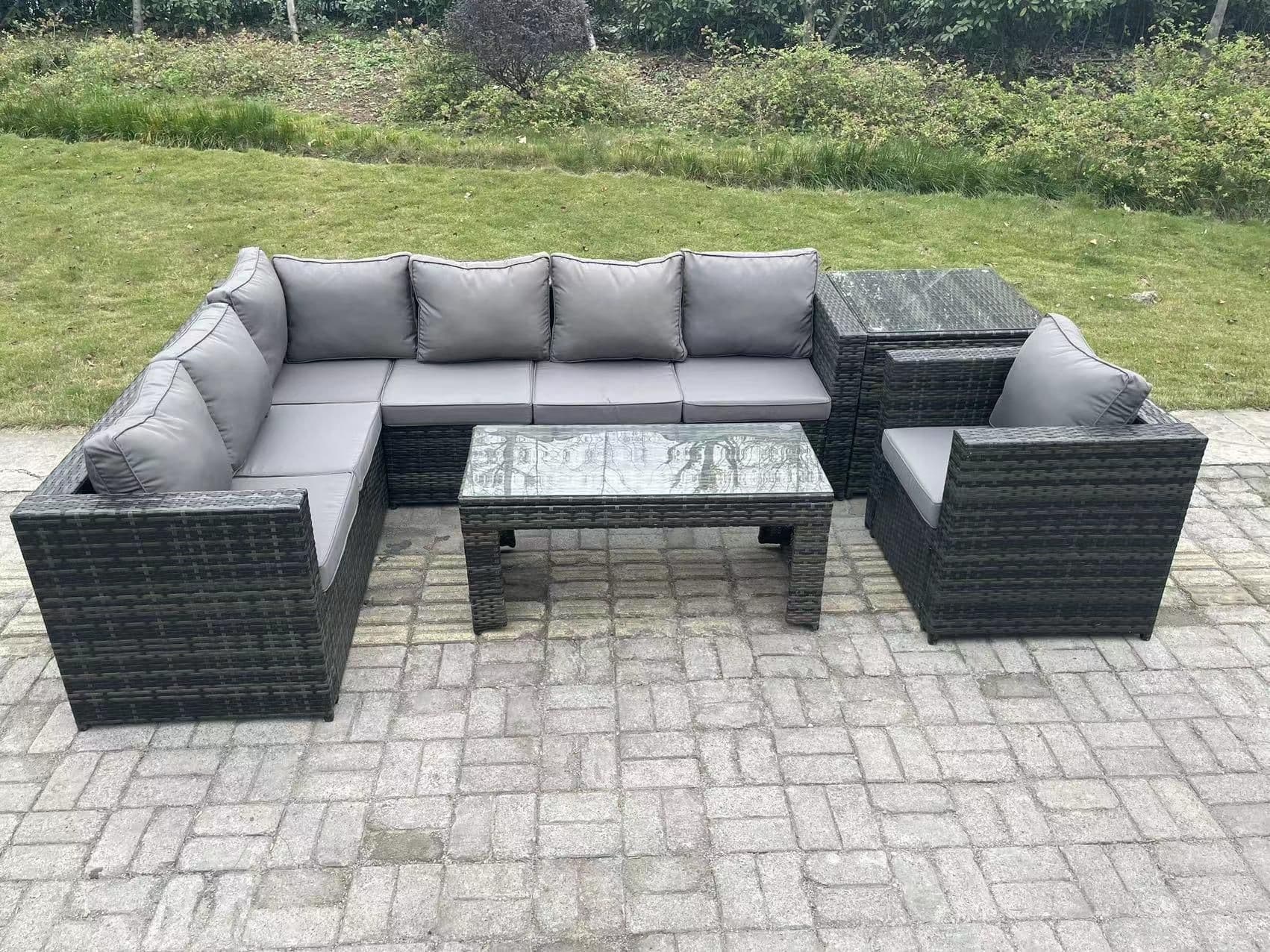 7 Seater Rattan Corner Sofa Lounge Sofa Set Rectangular Coffee Table Arm Chair Left Hand