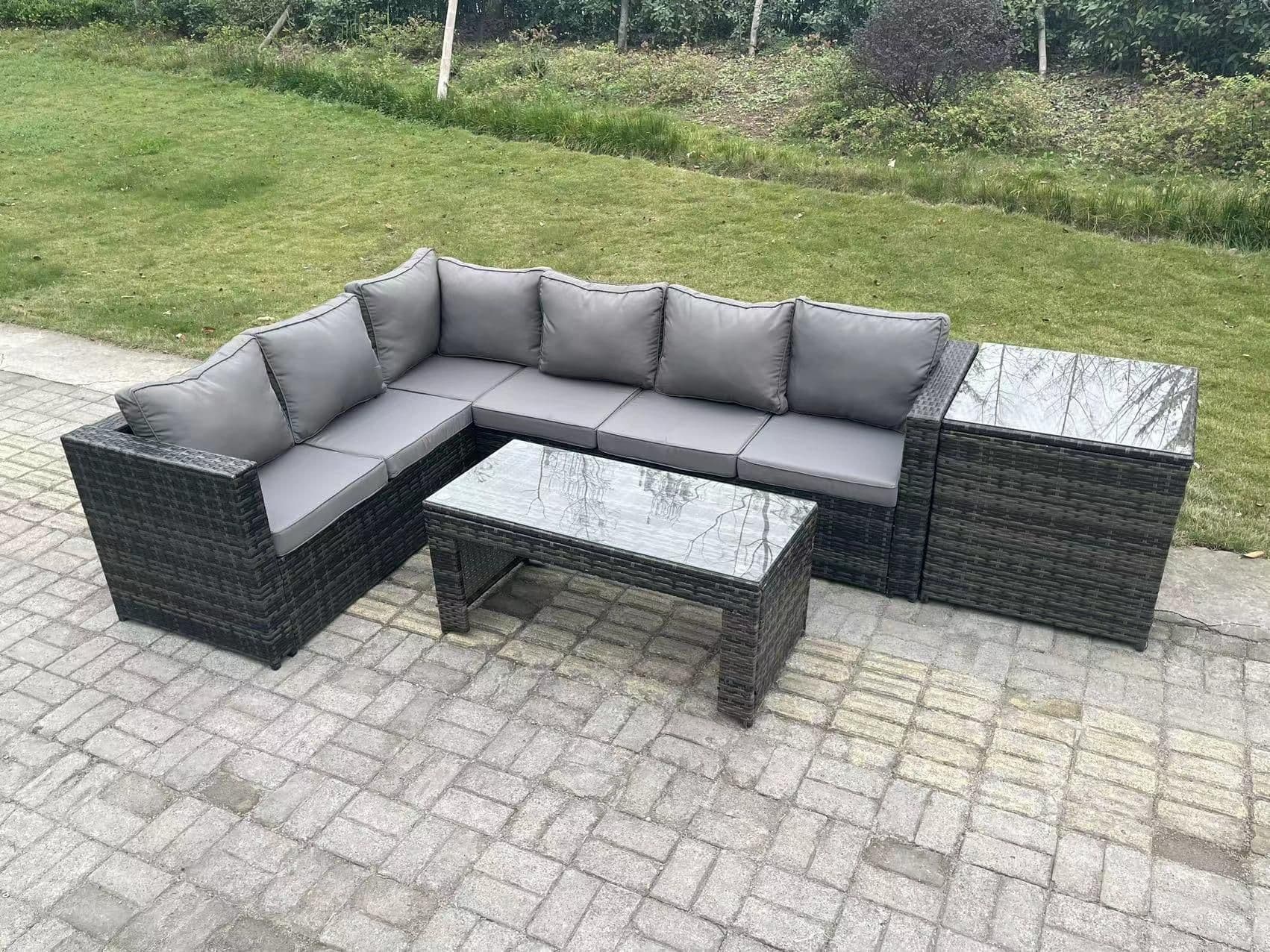6 Seater Rattan Corner Sofa Lounge Sofa Set Rectangular Coffee Table Side Table Left Hand