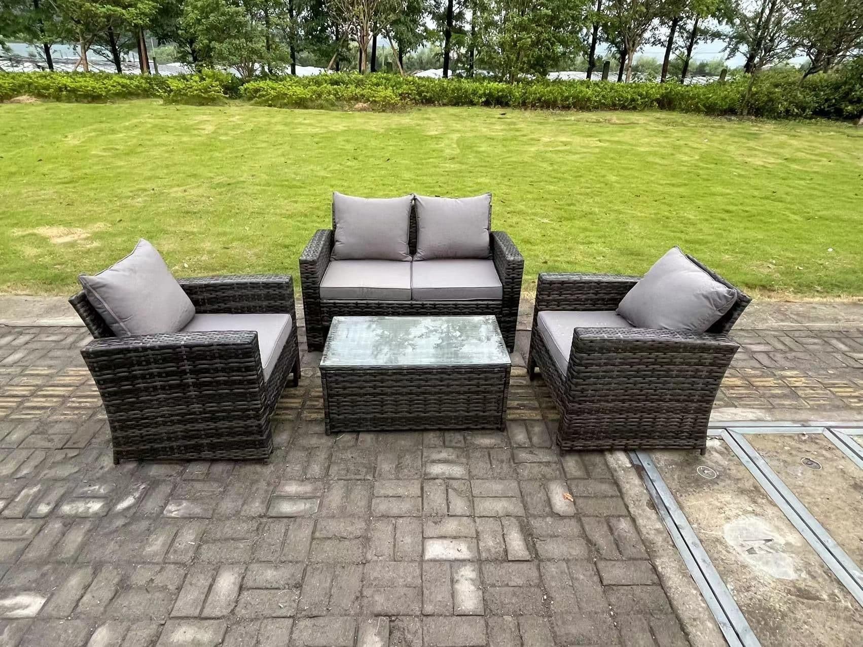 4 Seater Mixed High Back Rattan Sofa Set Rectangular Coffee Table Garden Furniture Outdoor Patio