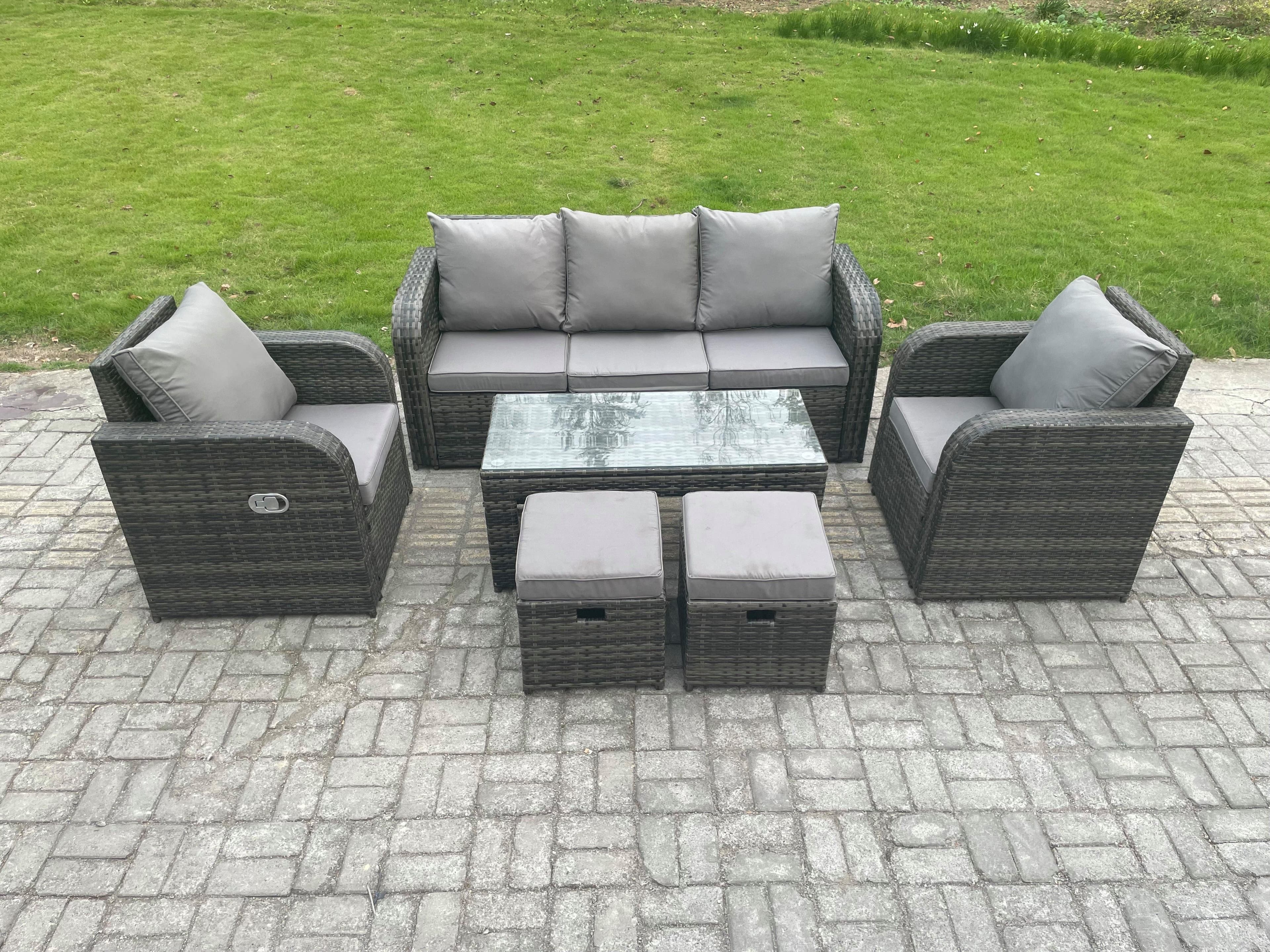 7 Seater Outdoor Garden Furniture Sets Wicker Rattan Furniture Sofa Sets Rectangular Coffee Table Reclining Chair