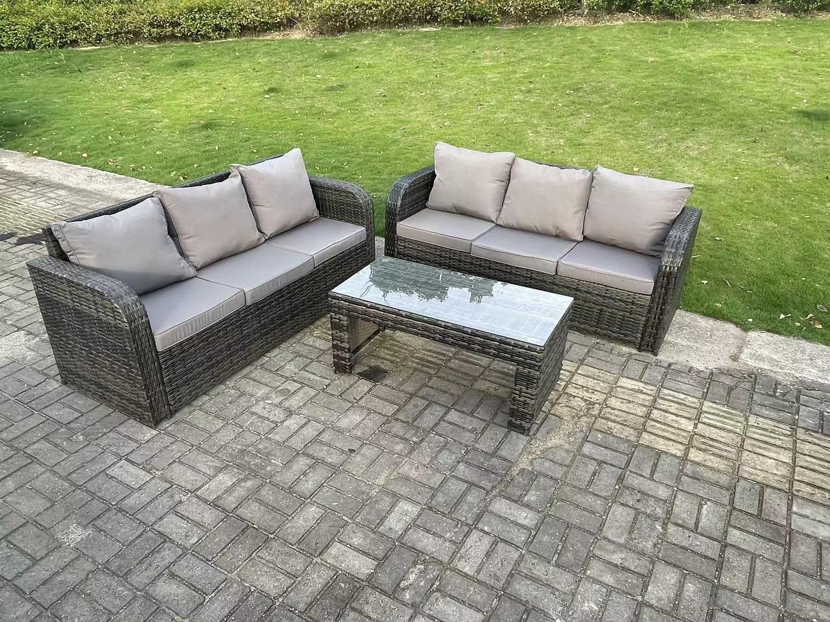 PE High Back Rattan Garden Furniture Set Lounge Sofa 3 Seater Sofa Set Outdoor Coffee Table 6 Seater