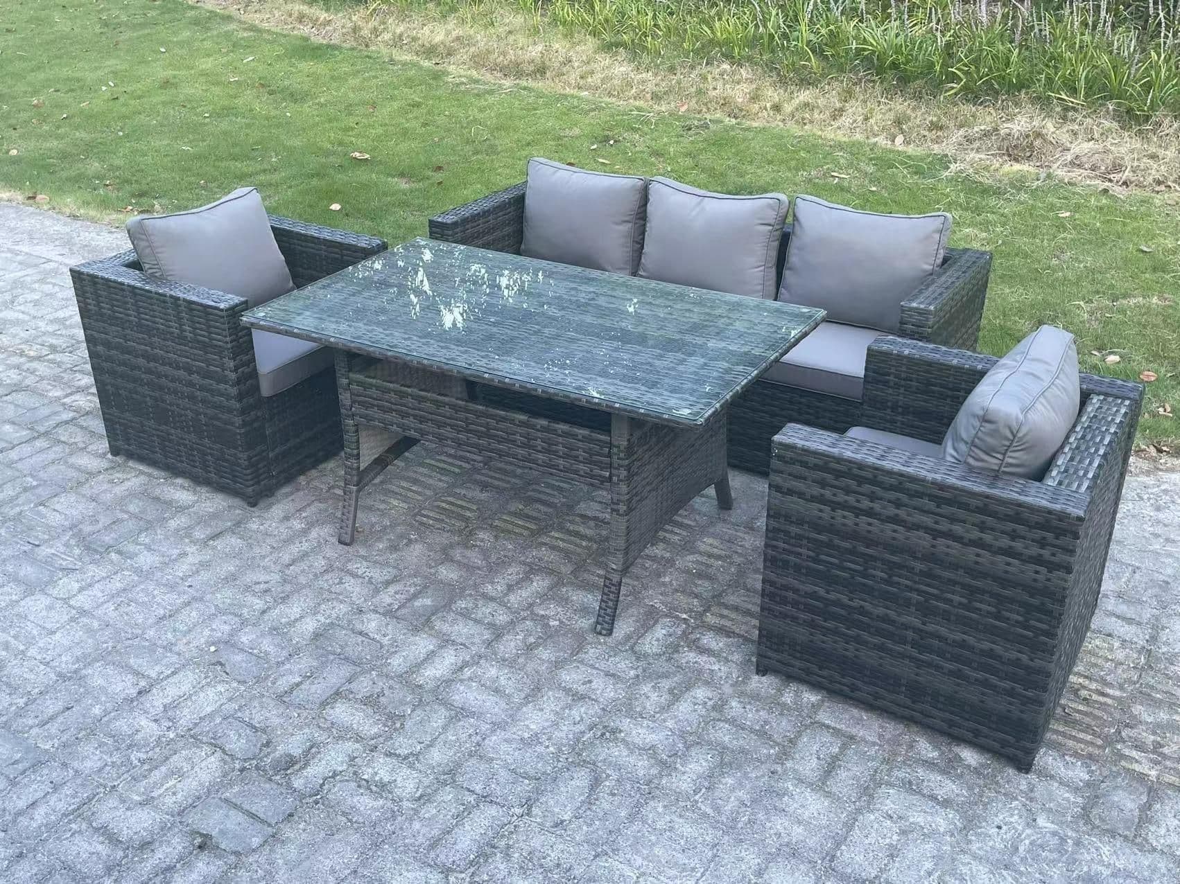 5 Seater PE Wicker Rattan Garden Furniture Set Patio Chair Rectangular Dining Table Set
