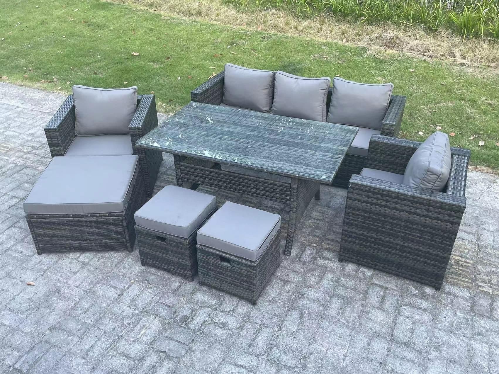 Garden Furniture Set Patio Rattan Dining Table Lounge Sofa Chair 3 Footstool