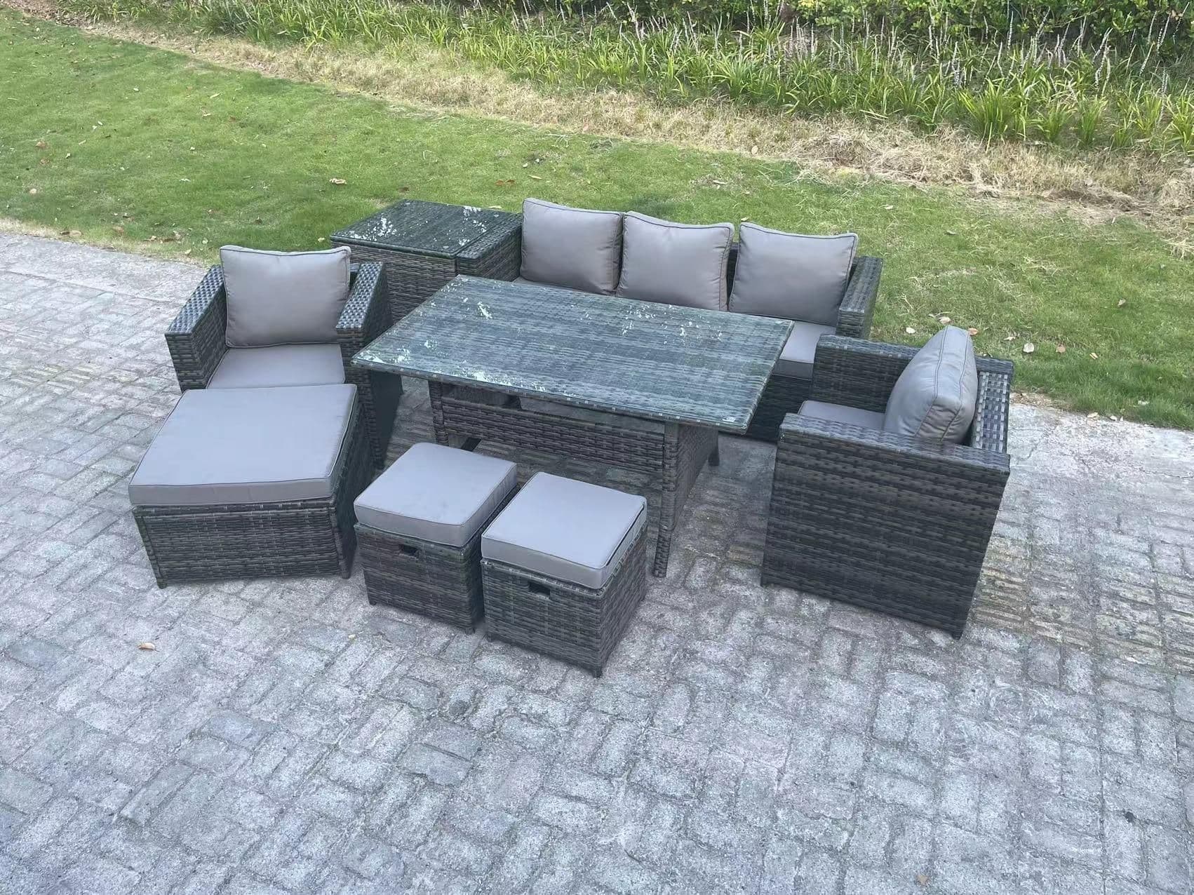 8 Seater Outdoor Garden Furniture Set Patio Rattan Dining Table Lounge Sofa Chair Footstool