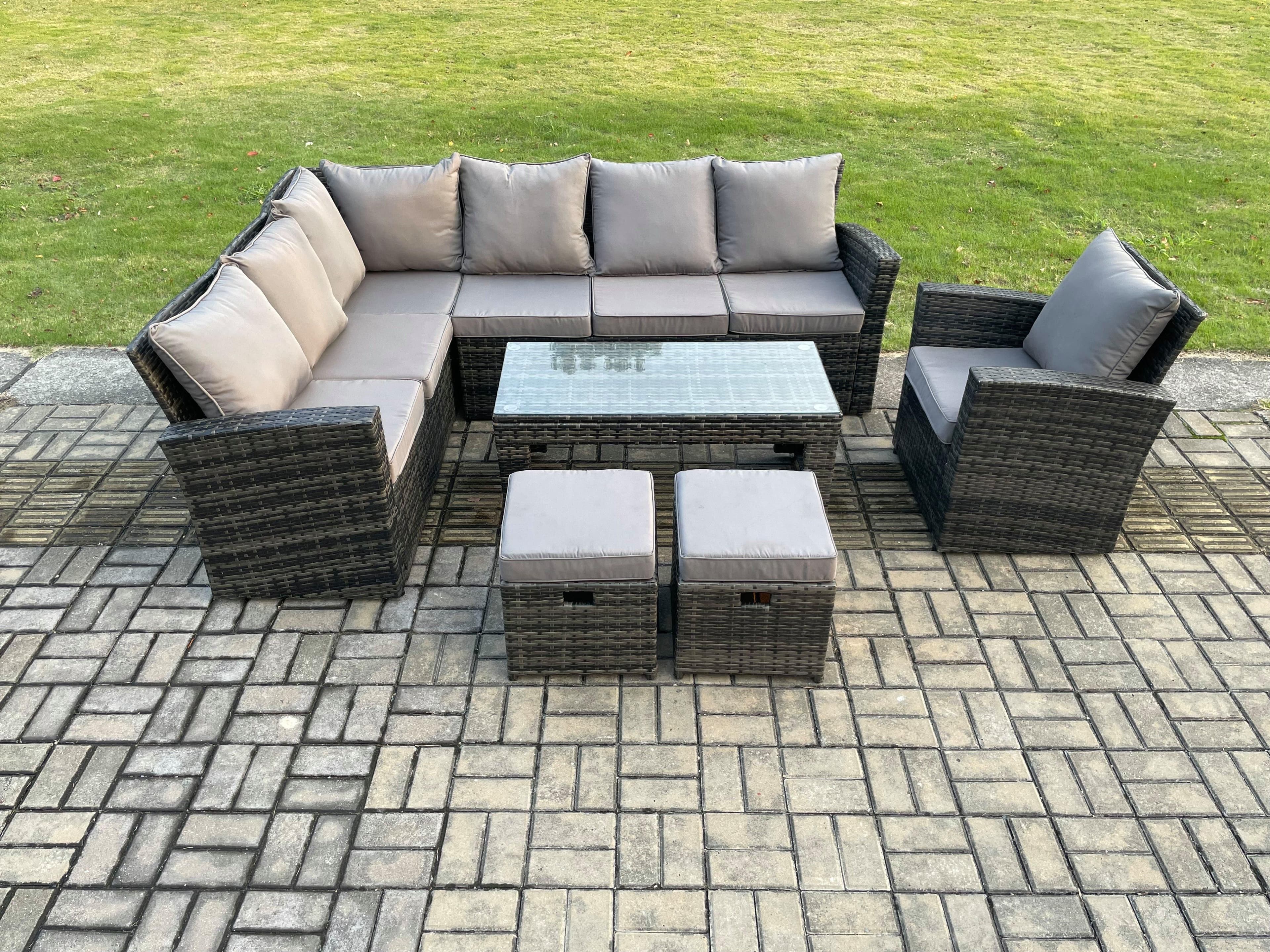9 Seat Rattan Garden Furniture Corner Sofa Set Outdoor Patio Sofa Chair Table Set 2 Small Footstools