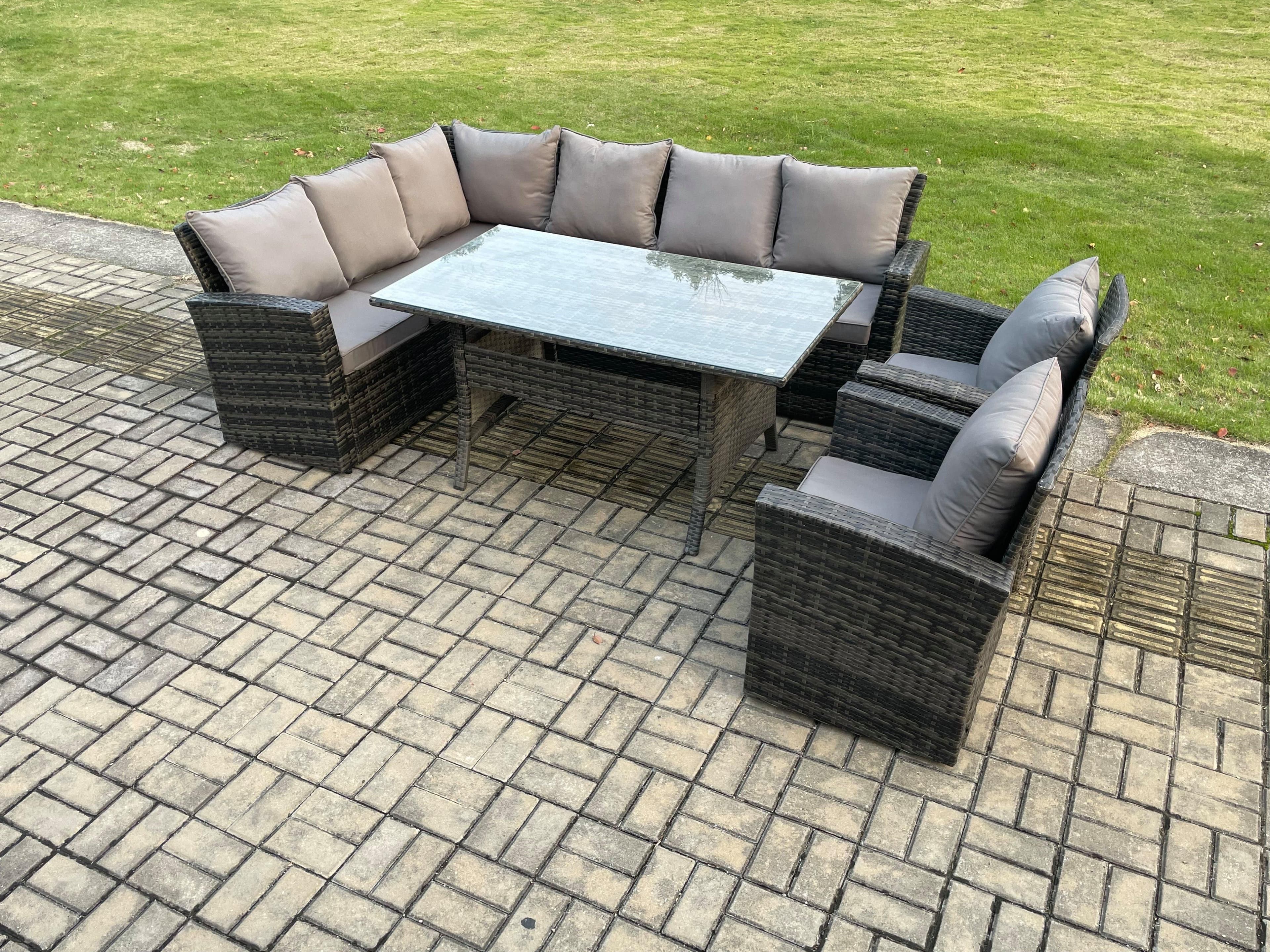 8 Seater Garden Rattan Furniture Corner Dining Set Armchair Indoor Outdoor Lounge Sofa Set Dark Grey Mixed
