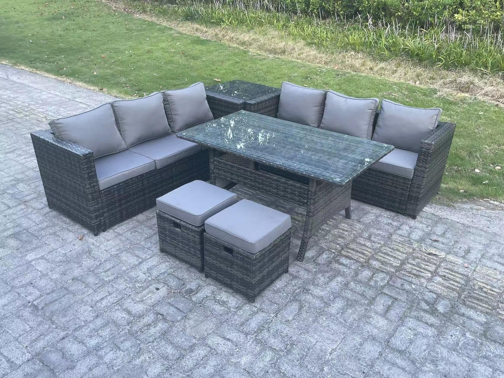 Outdoor Garden Furniture Set Patio Rattan Rectangular Table Lounge Sofa 8 Seater