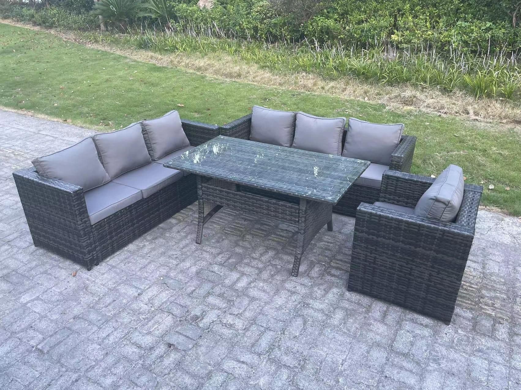 Outdoor Lounge Sofa Garden Furniture Set Rattan Rectangular Table Patio Chair 7 Seater
