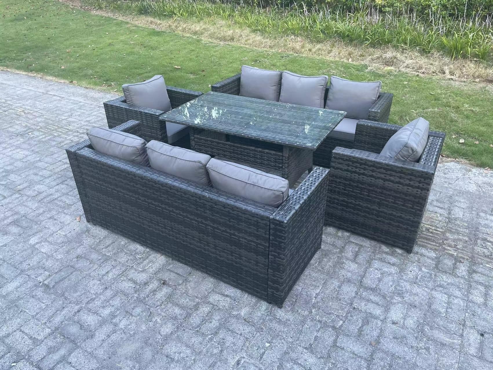 Outdoor Lounge Sofa Rattan Garden Furniture Set Patio Armchair Rectangular Dining Table 8 Seater