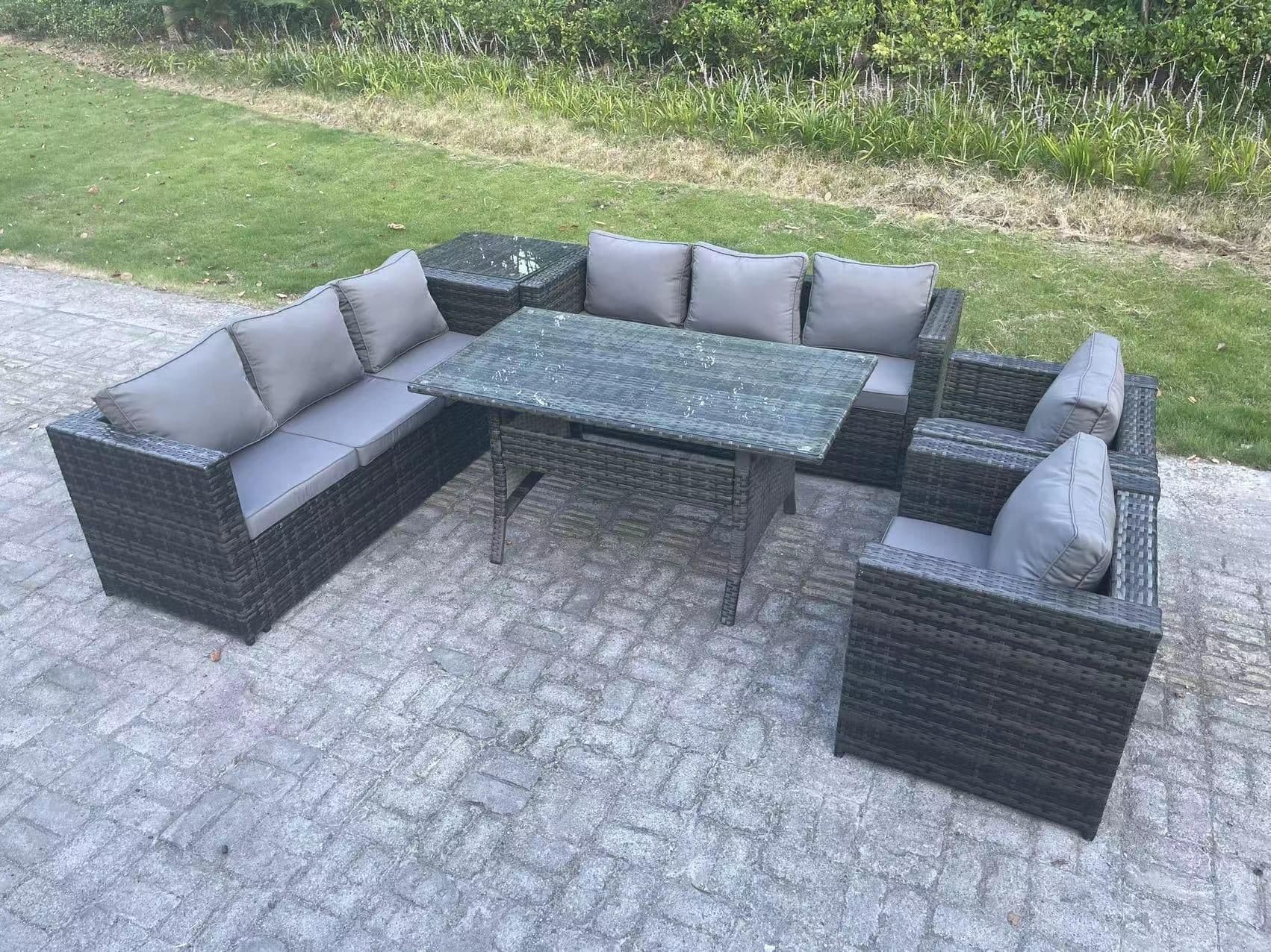 Outdoor Garden Furniture Rattan Lounge Sofa Set Patio Dining Table 2 Armchair Coffee Table 8 Seater