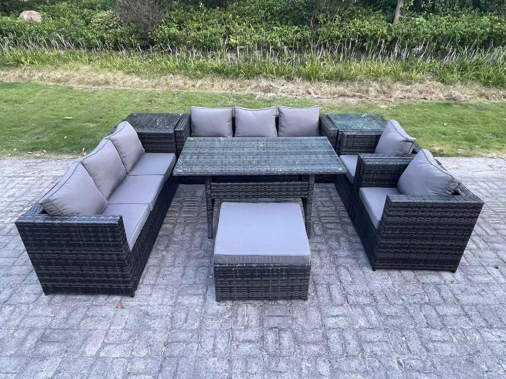 9 Seater Outdoor Wicker Garden Furniture Rattan Lounge Sofa Set Dining Table 2 Armchair 2 Side Table Stool