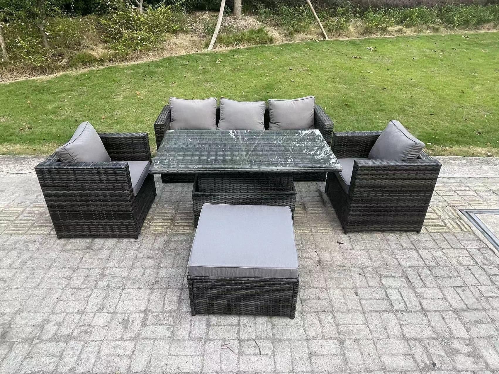 Rattan Garden Furniture Sofa Set Outdoor Adjustable Rising Lifting Dining Table Set