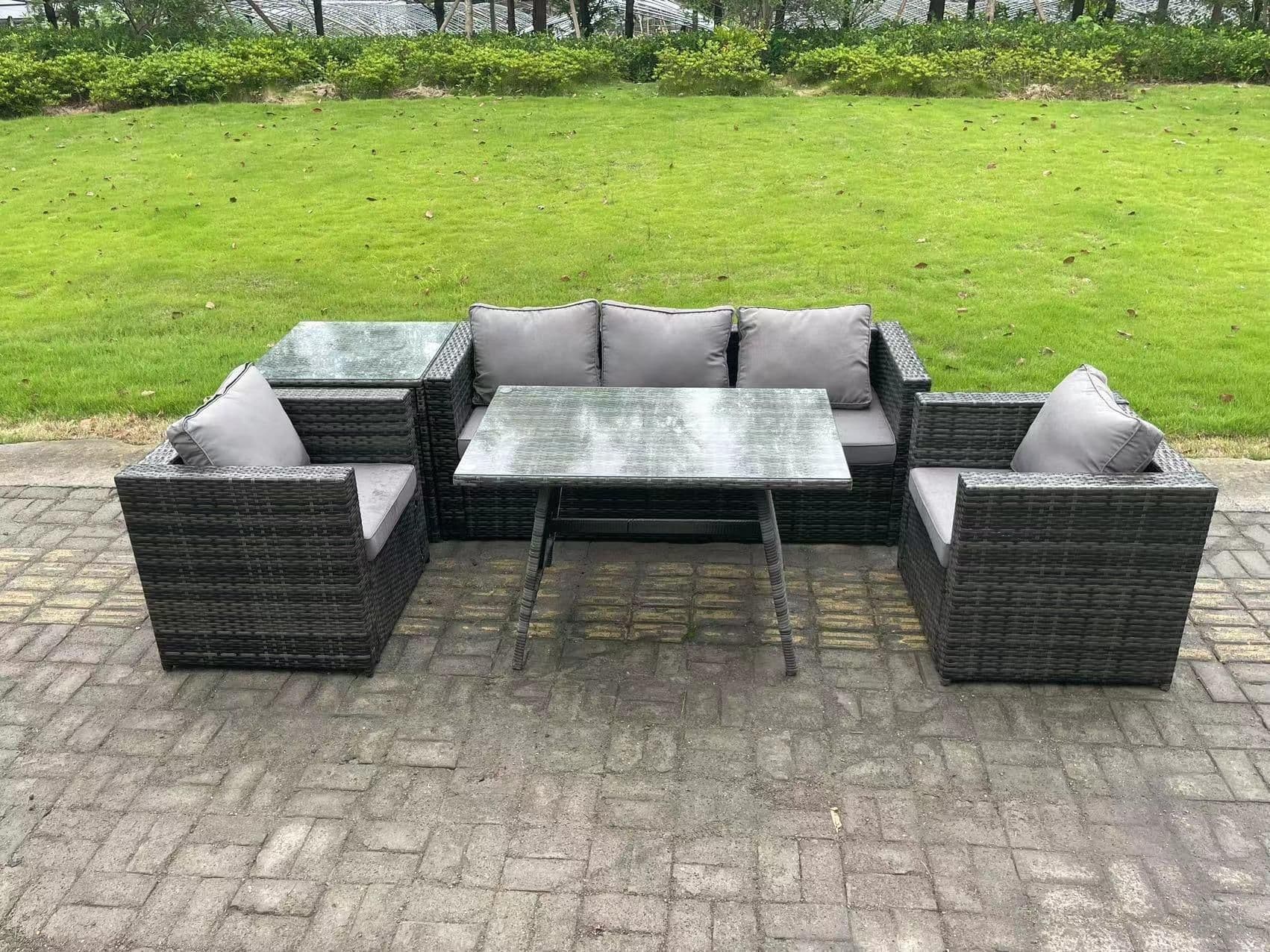 5 Seater Wicker Rattan Outdoor Furniture Garden Dining Set Sofa Oblong Dining Table Armchair Side Table