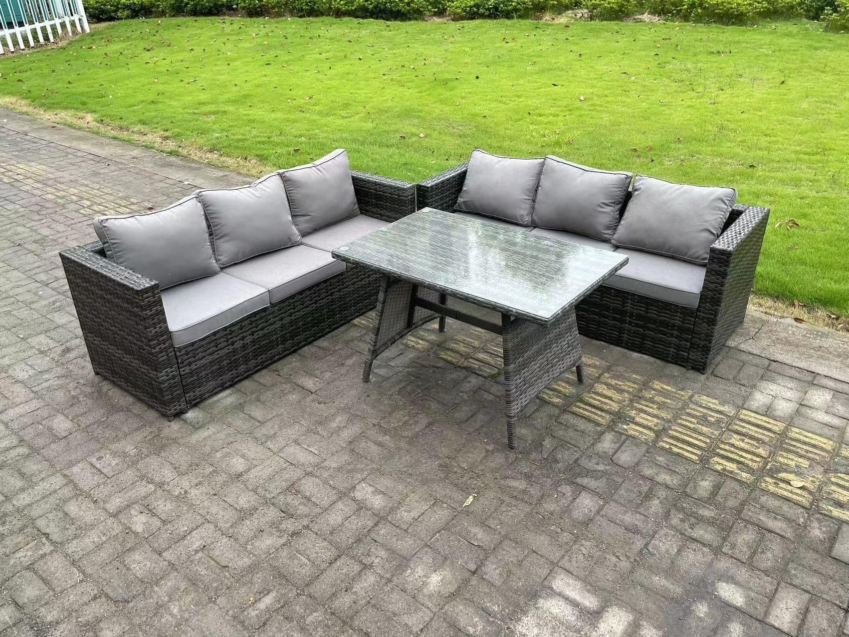 Wicker PE Rattan Garden Dining Set Outdoor Furniture Sofa Patio Dining Table Dark Grey Mixed