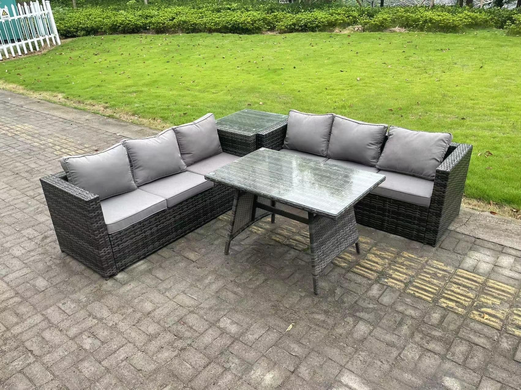 6 Seater Wicker PE Rattan Garden Dining Set Outdoor Furniture Sofa Side Table Dining Table