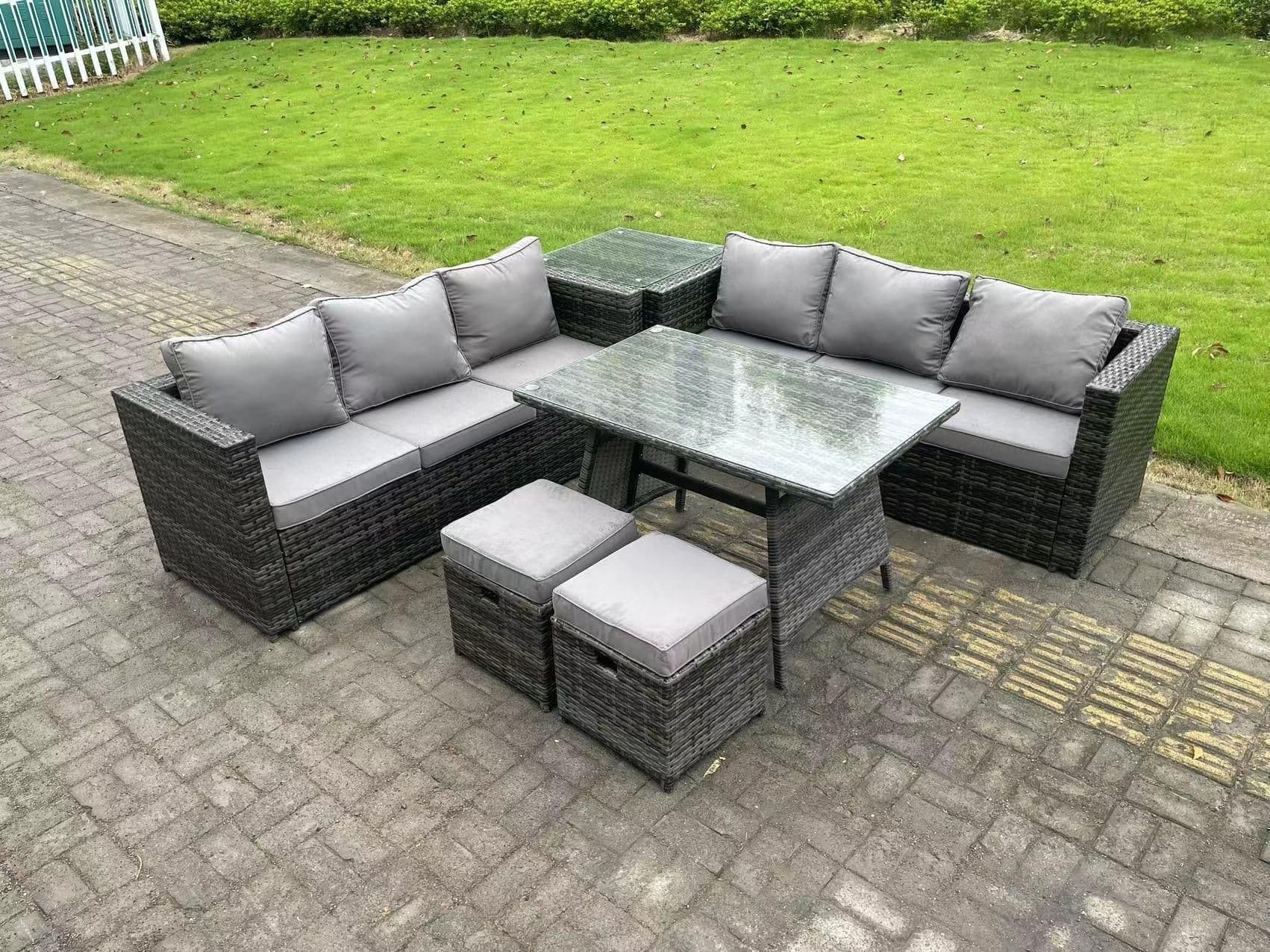 8 Seater Wicker PE Rattan Garden Dining Set Outdoor Furniture Sofa Side Table Dining Table Stools