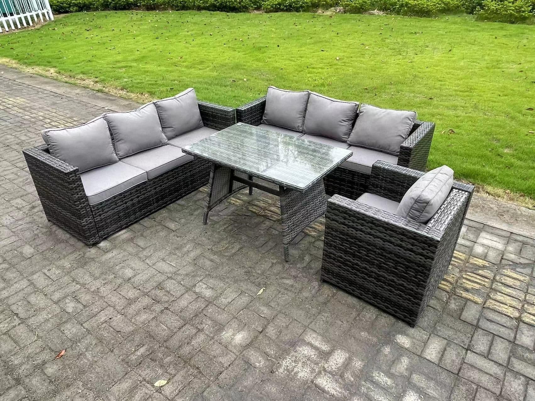 Wicker PE Rattan Garden Dining Set Outdoor Furniture Sofa Patio Dining Table Armchair 7 Seater