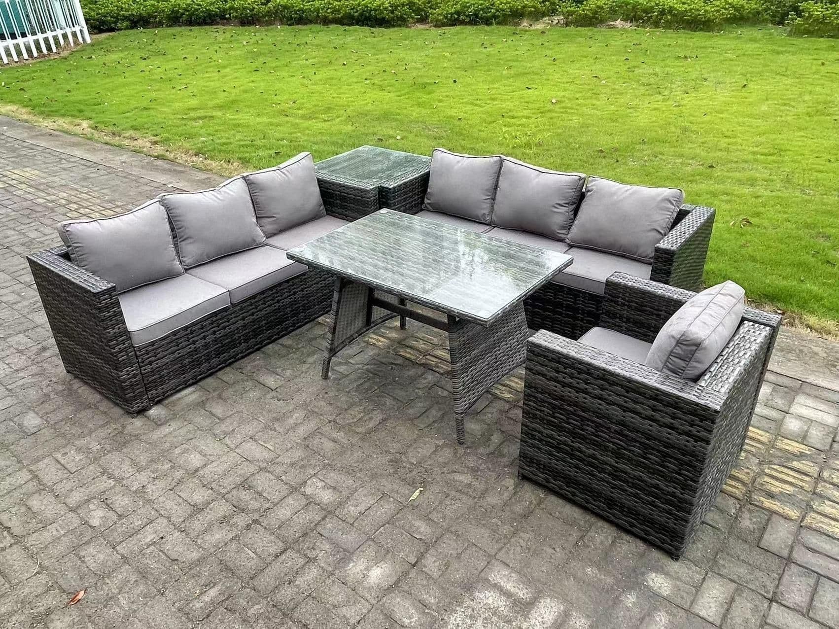 7 Seater Wicker PE Rattan Garden Dining Set Outdoor Furniture Sofa Patio Dining Table Side Table