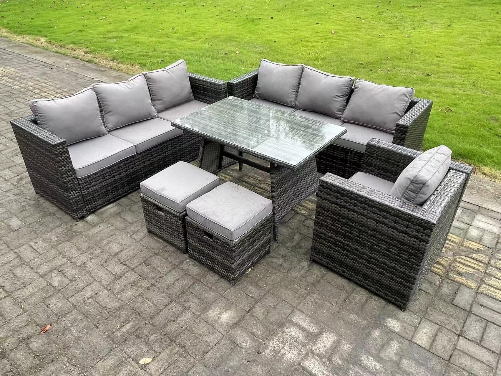 9 Seater Wicker PE Rattan Garden Dining Set Outdoor Furniture Sofa Patio Dining Table Armchair
