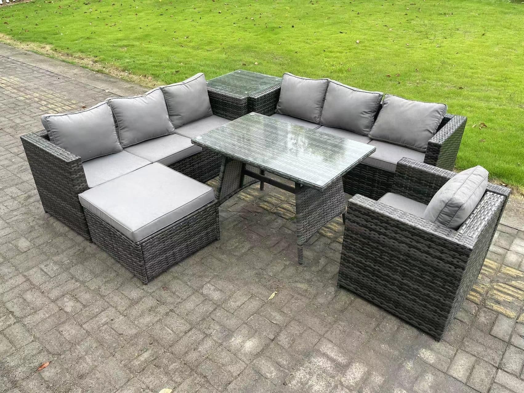 8 Seater Wicker PE Rattan Garden Dining Set Outdoor Furniture Sofa Patio Dining Table Armchair