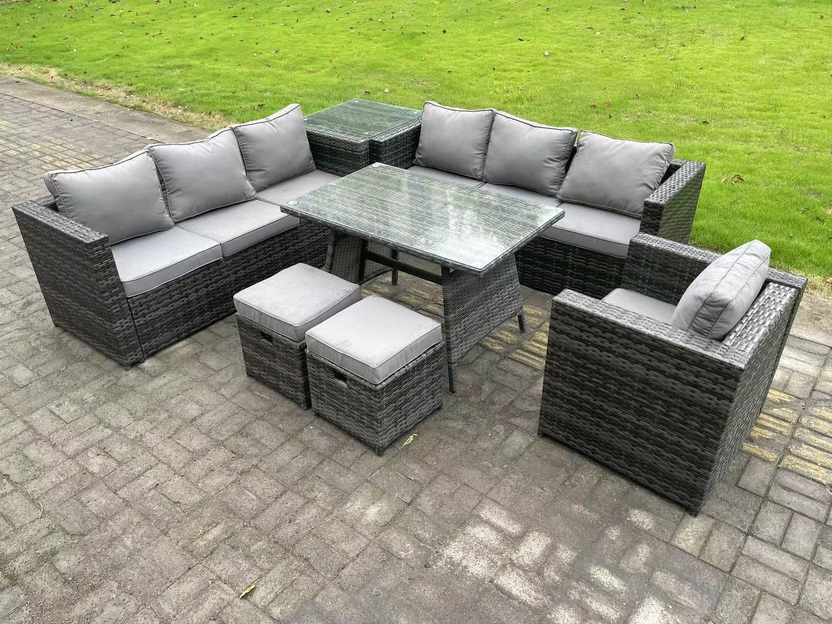 9 Seater Rattan Outdoor Furniture Sofa Garden Dining Set Dining Table Armchair Side Table