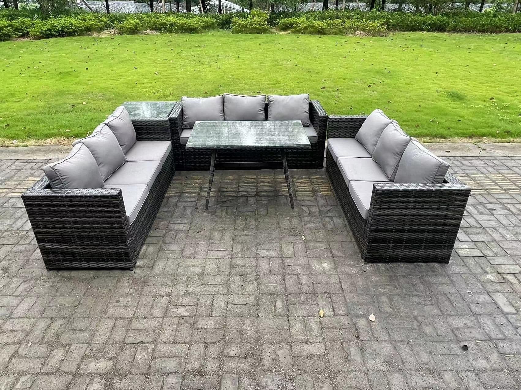 Rattan Outdoor Garden Furniture Set Garden Dining Table Set Patio Side Table 9 Seater Dark Grey