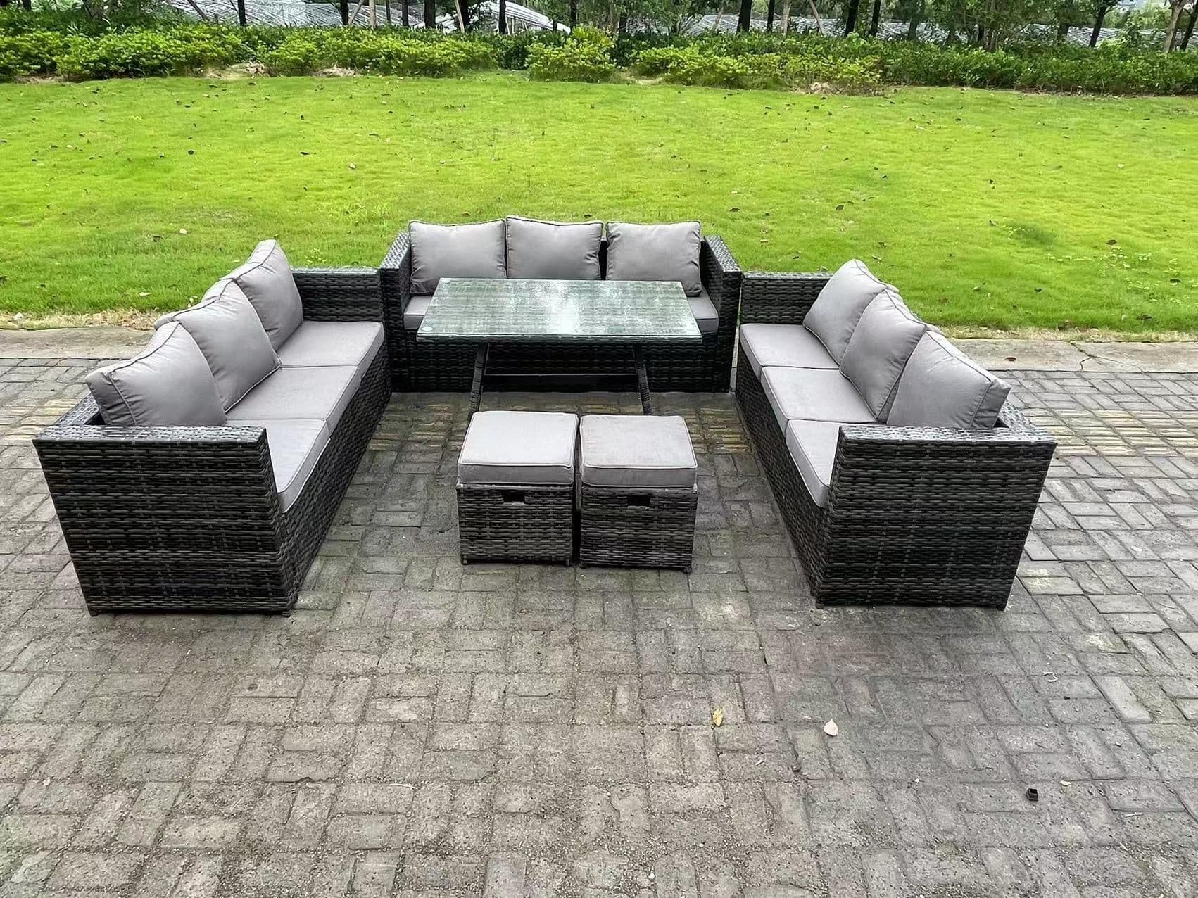 11 Seater Rattan Outdoor Furniture Sofa Garden Dining Set Patio Dining Table 2 Small Footstools