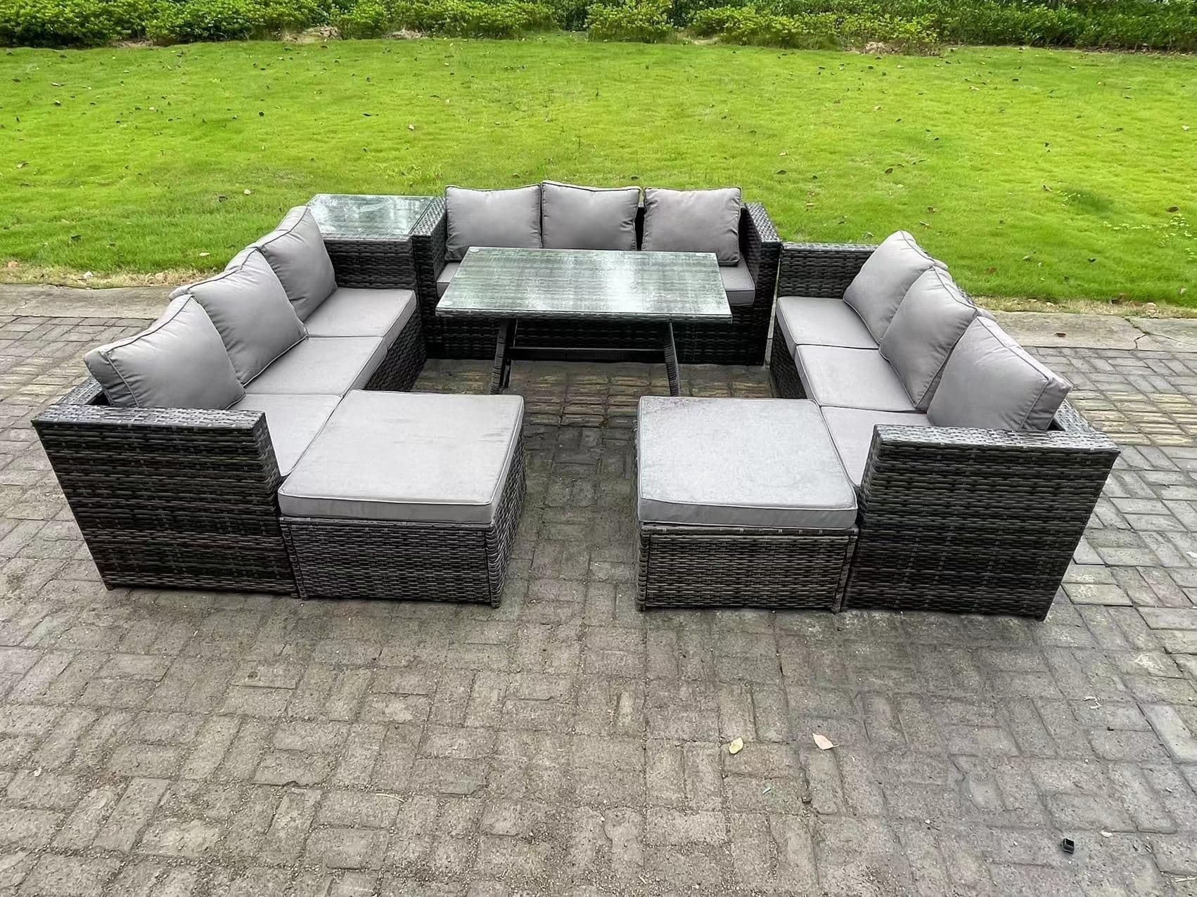 11 Seater Rattan Outdoor Furniture Lounge Sofa Garden Dining Set Dining Table Side Table Footstools