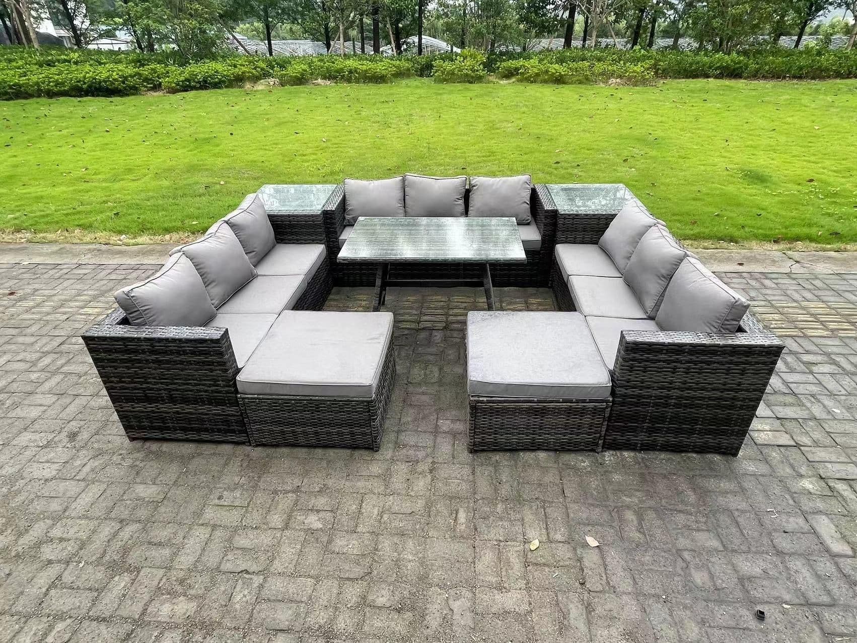 11 Seater Wicker PE Rattan Outdoor Furniture Lounge Sofa Garden Dining Set Dining Table Side Table