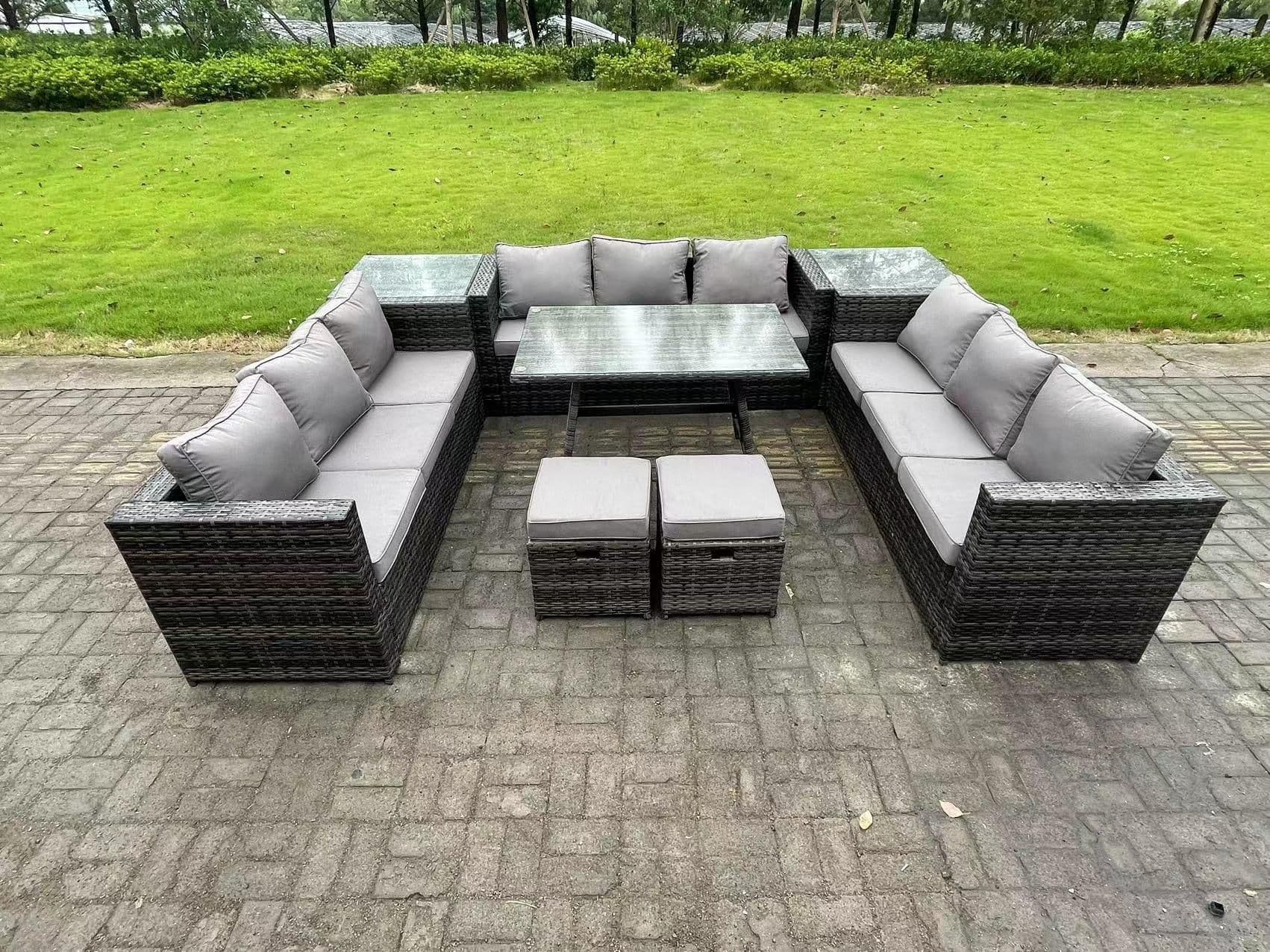 Wicker PE Rattan Outdoor Furniture Lounge Sofa Garden Dining Set Dining Table 2 Side Tables