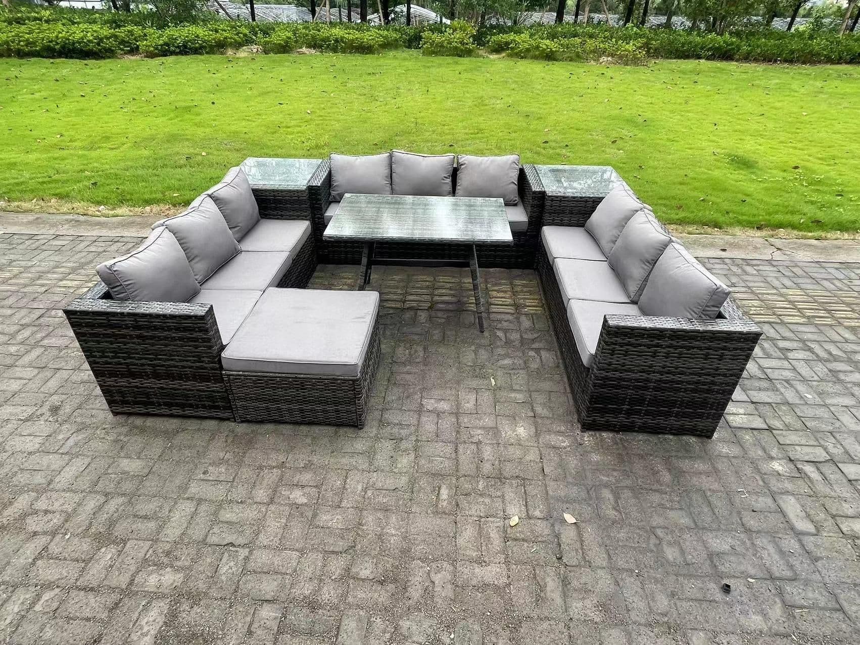 10 Seater Wicker PE Rattan Outdoor Furniture Lounge Sofa Garden Dining Set Dining Table Side Tables