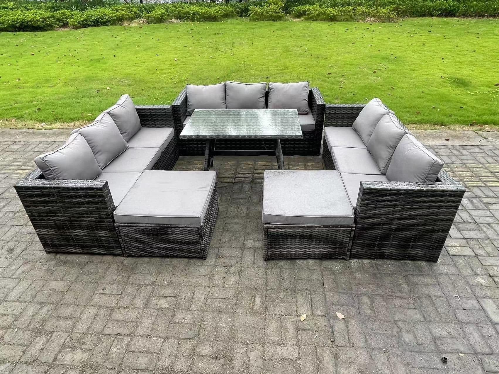 11 Seater Wicker PE Rattan Outdoor Furniture Lounge Sofa Garden Dining Set Dining Table Footstools