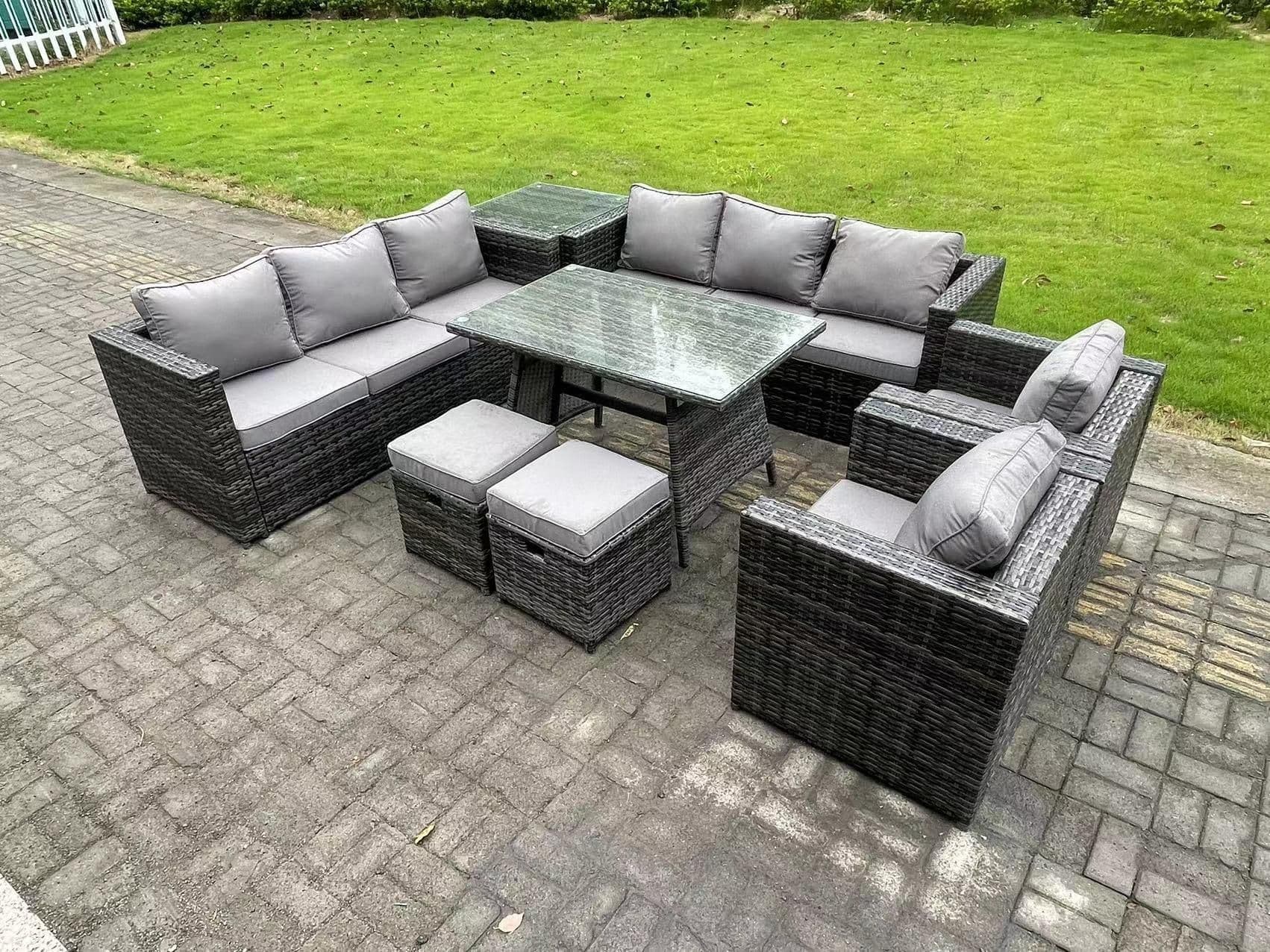 10 Seater Wicker PE Rattan Outdoor Furniture Lounge Sofa Garden Dining Set Dining Table Side Table