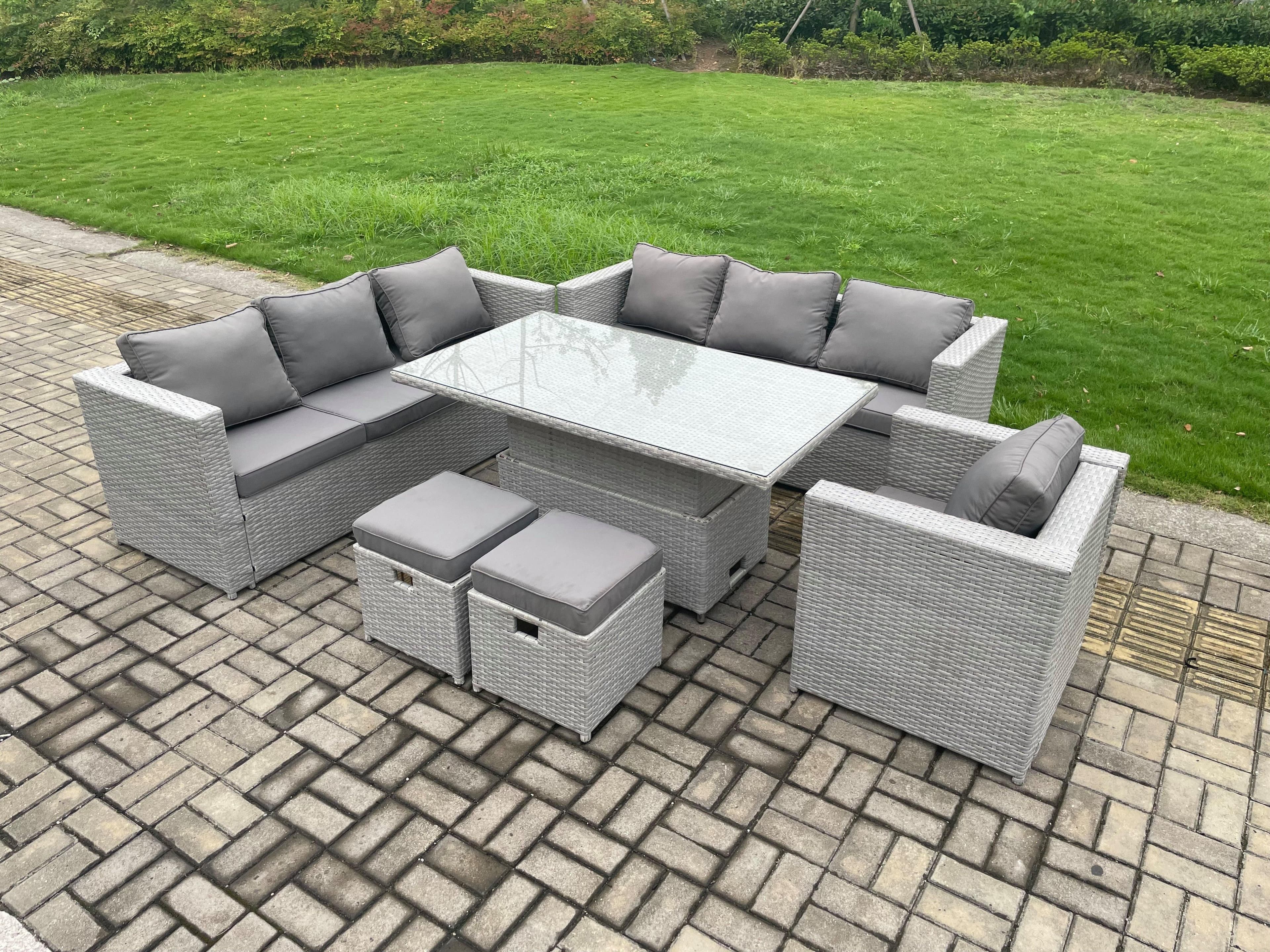 9 Seater Outdoor PE Rattan Garden Funiture Set Adjustable Rising Lifting Table Sofa Dining Set Armchair 2