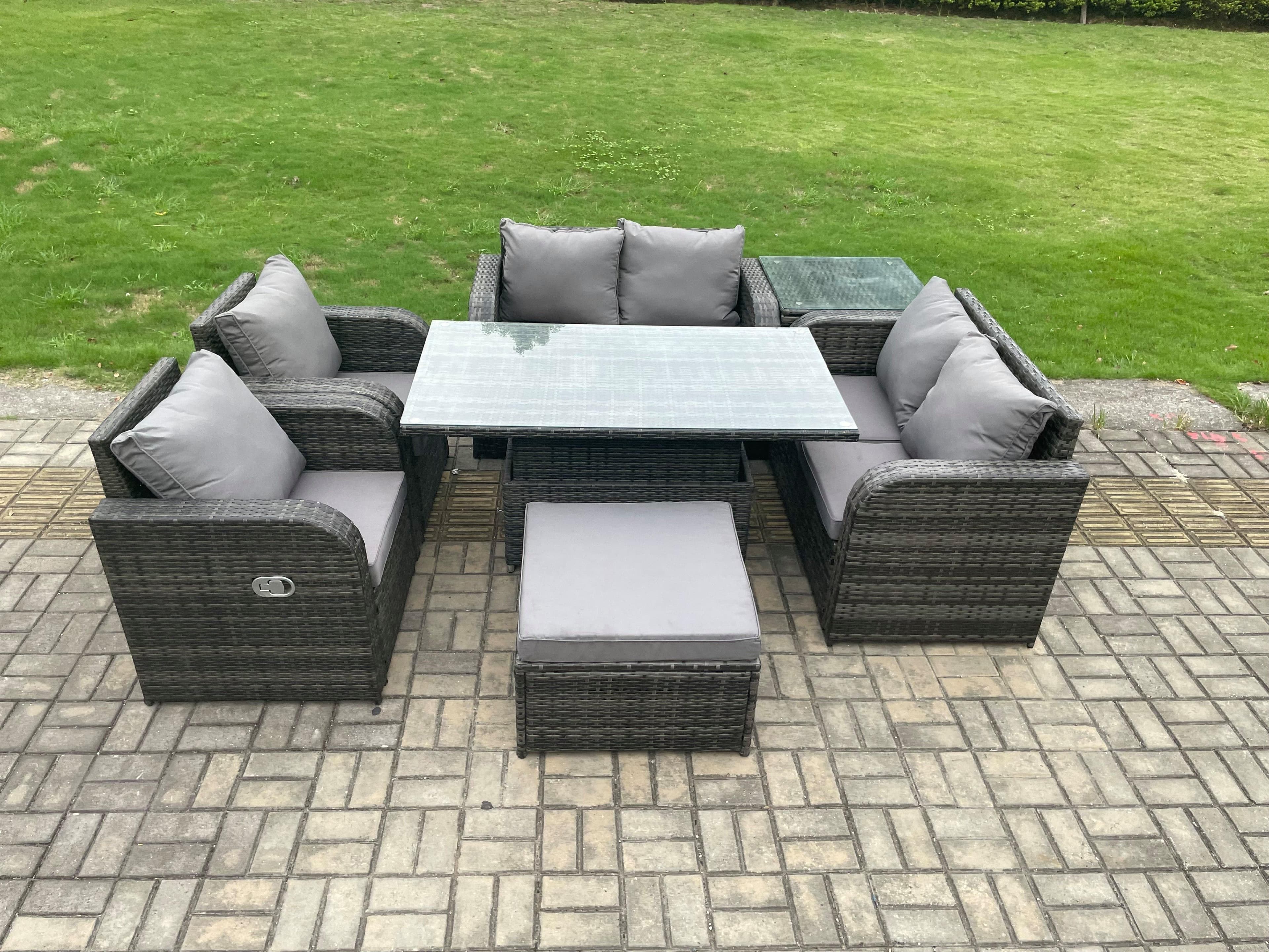 Rattan Furniture Outdoor Garden Dining Set Patio Height Adjustable Rising lifting Table Chair Side Table