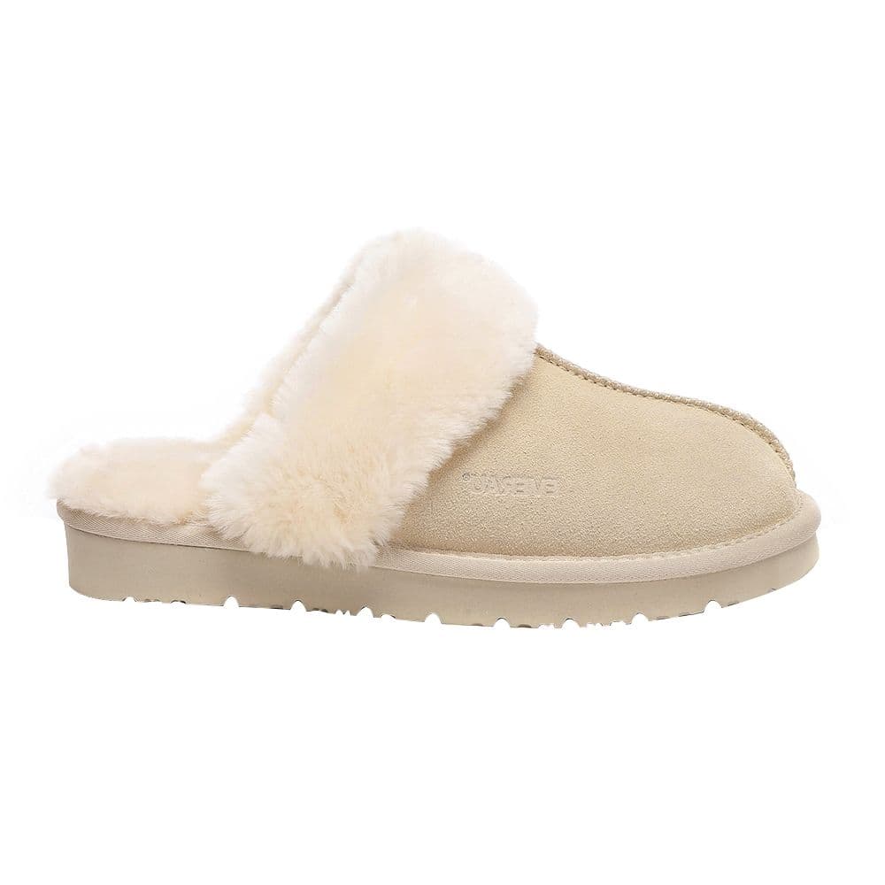 EverAu Australia Women's Real Sheepskin Raven Slippers with EVA Sole in Light Sand | Size: 4