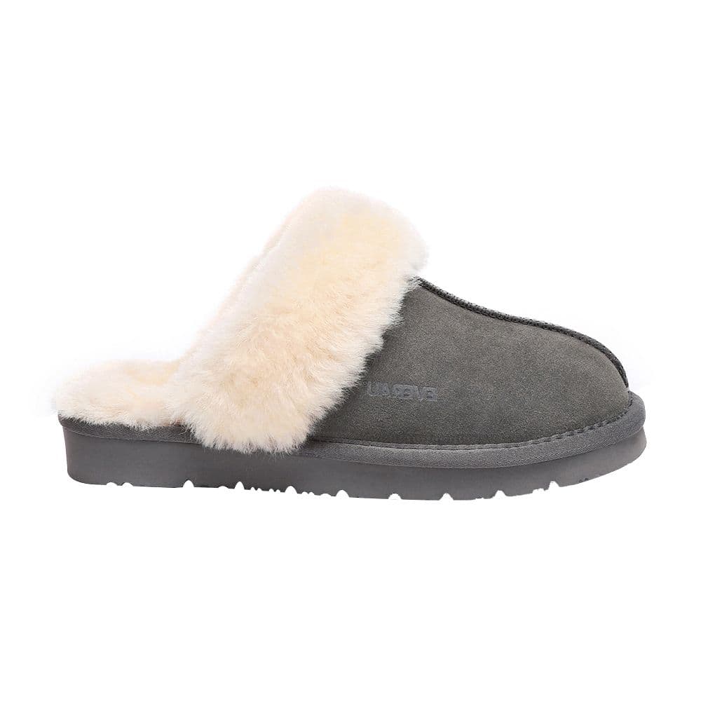 EverAu Australia Women's Real Sheepskin Raven Slippers with EVA Sole in Grey | Size: 6