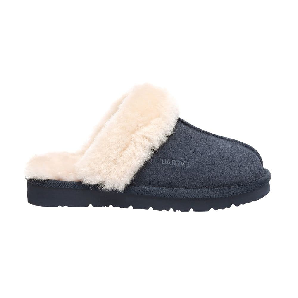 EverAu Australia Women's Real Sheepskin Raven Slippers with EVA Sole in Navy | Size: 3